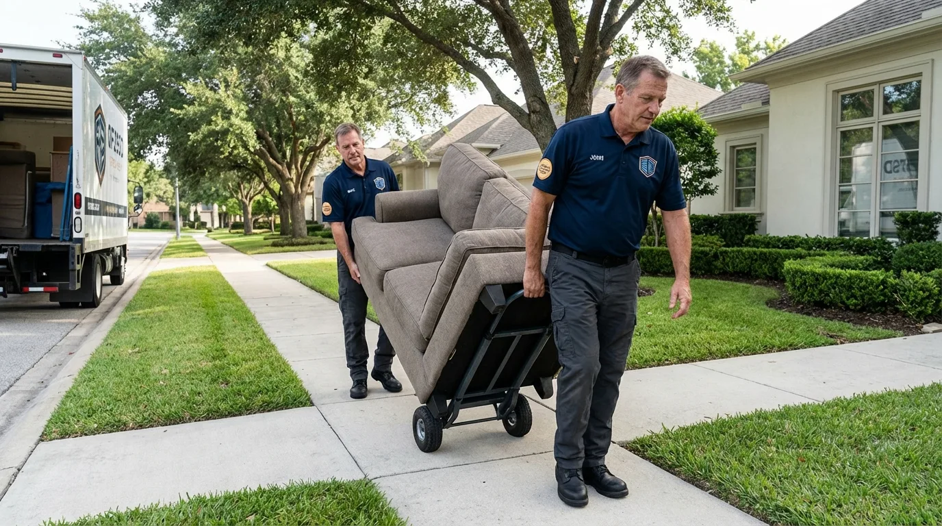 Local residential moving crew loading furniture in Genoa, OH